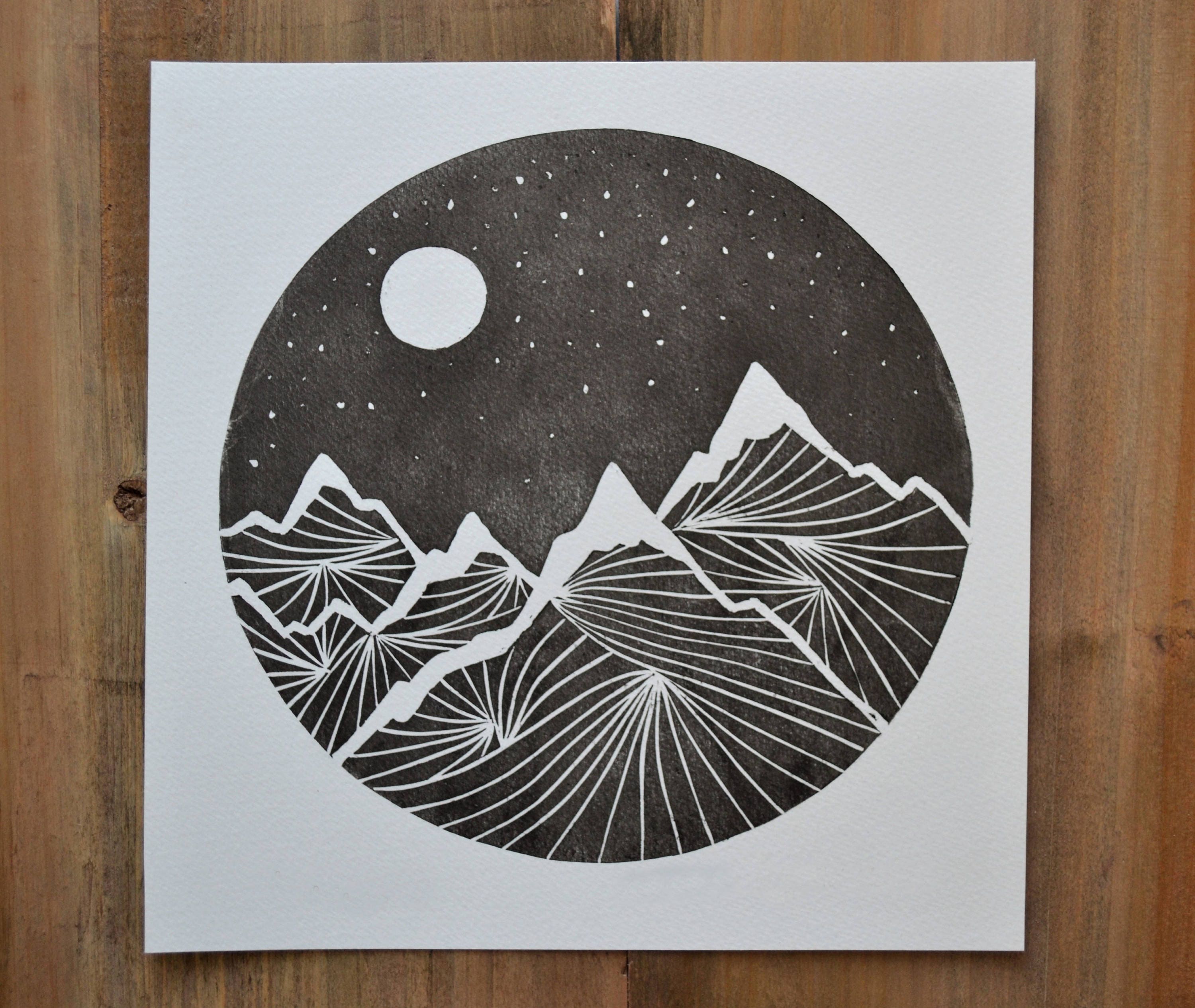 Linocut Print Mountain Print Home Decor Block Print Relief Linocut Print Mountain Print Home Decor Block Print Relief