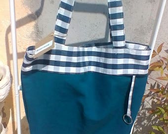 Blue cotton canvas handbag tote bag