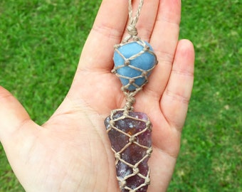 Angelite & Purple Fluorite Macrame Necklace