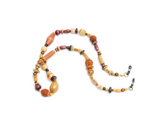 RandomJane wood glasses chain, short brown beige red beaded hippie boho random style summer fashion accessory eye sun glasses made in Vienna