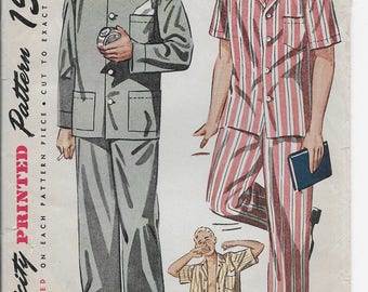 Vintage Simplicity 1635 Men's Pajamas Size Large Long Sleeve Short Sleeve Long Pants Shorts PJs for Men, Young Adults 42-44 Chest
