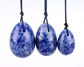 Blue Sodalite YONI EGG SET of 3 Drilled for Kegel Exercise