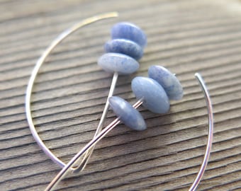 blue stone earrings in sterling silver wire. modern jewelry. Canadian seller.