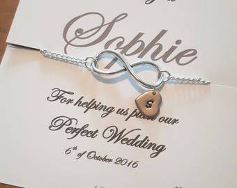 Bridesmaid bracelet, bridesmaid gift, thank you bridesmaid, bridal party jewellery, bridesmaid, bridesmaid jewellery, infinity bracelet,love