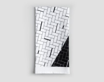 Black and White Modern Print Tea Towel | Linen Dish Towel | Line Pattern Hand Towel | Modern Kitchen Decor | Hostess Gift | Anniversary Gift