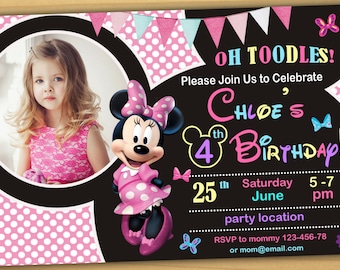 SALE Minnie mouse Birthday Invitation, Minnie mouse Invitation, Minnie mouse chalkboard invitation- Digital file