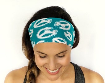 Yoga Headband - Workout Headband - Fitness Headband - Running Headband - Peace Out Print - Boho Wide Headband