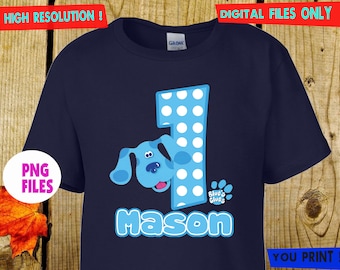 Blue Clue, Iron On Transfer, Blue Clue DIY Iron On Transfer, Blue Clue Birthday Shirt DIY, Digital Files, Personalize, PNG Files.