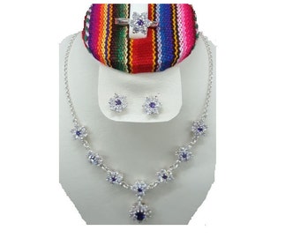 Hand-carved flower ring and necklace earrings Set