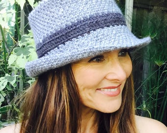 Gray fedora with charcoal band #52