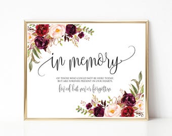in loving memory wedding sign memorial printable watercolor