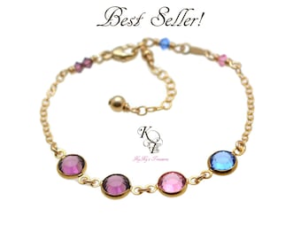 Birthstone Bracelet - Mothers Day - Gold Birthstone Bracelet - Grandmother Bracelet - Birthstone Gifts - Gold Bracelet - Mothers Gifts