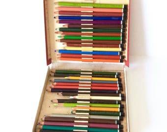 Colored Pencils Boxed Set of 33 Conte Pastel Pencils Made in France Vintage Pencils