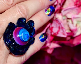 JetArt,jewelry,lampwork,ring,glass,nail art ring 17 18 19,pendant,interchangeable,stainless steel,blue,pink,color,hand,sieraad,glass top