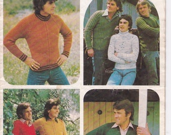 ON SALE Patons Knitting Pattern No 475 for Men in Totem, Bluebell, Jasmin, Caressa, Columbine, Katie - Vintage 1970's