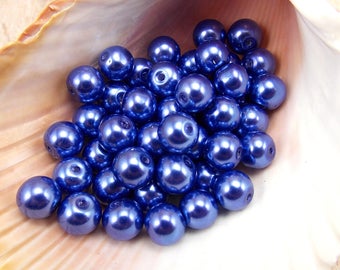 8mm Glass Pearls - Purplish Blue - 50 pieces