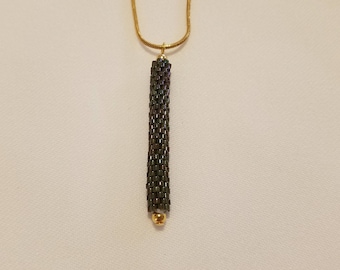 Dark Olive Green Tube Woven Delicas Pendant