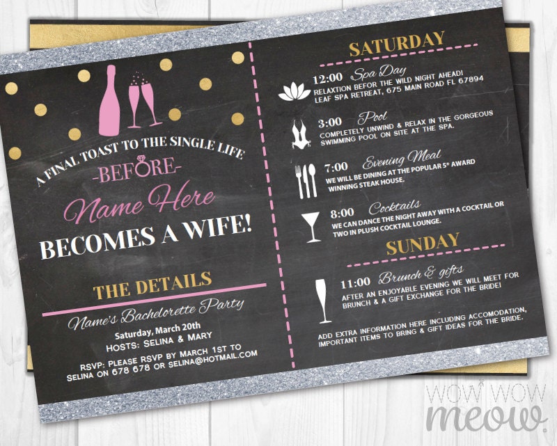 Bridal Shower Itinerary Invite Weekend Girls Night Out Bridal Shower Itinerary Invite Weekend Girls Night Out