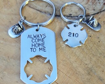 Firefighter Keychains With Dog Tag and Maltese Cross Personalized Just For You, Always Come Home To Me