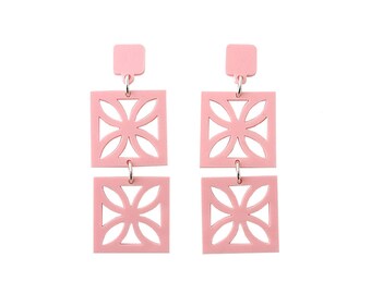 Mid Century Breezeblock Earrings - laser cut acrylic - Kitsch Retro - Pastel - Ear Posts and Clip Ons
