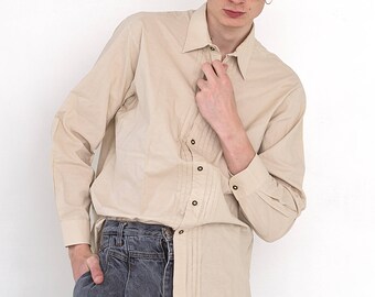 VINTAGE Cream Beige Long Sleeve Retro Button Down Shirt