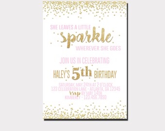 burlap pink and gold party invitation glitter sparkle