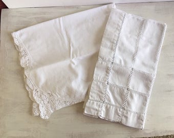 Vintage Small White Tablecloth and Table Runner