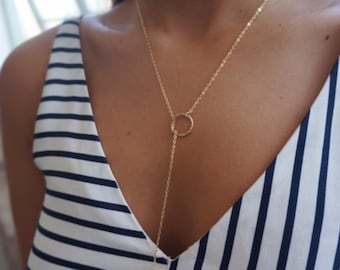 Y Circle Necklace, Lariat Necklace, Gold Lariat Necklace, Drop Circle Necklace, Gold Filled or Sterling Silver Necklace, Eternity Jewelry.