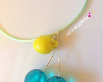 Cherry Choker, Cherry Necklace, Fruit Salad Necklace, Retro Style, Vintage Fruit Necklace, Pinup Style Necklace, Tiki Style, Rockabilly