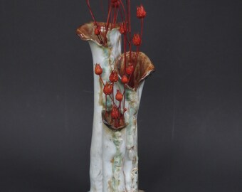 Three Chamber Ceramic Vase Hand Built Earthy Clay Vessel Earth Tone Organic Pottery Vase Rustic Home Decor