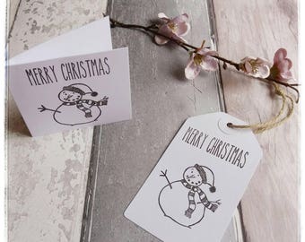 Gift Tags - Present Tags - Christmas tags Handstamped Tags - Snowman Tags - Pack of 5 - blank Tags - colour in tags - Craftsbyblossom