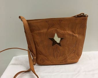 Vintage Leather Purse With cowhide Star