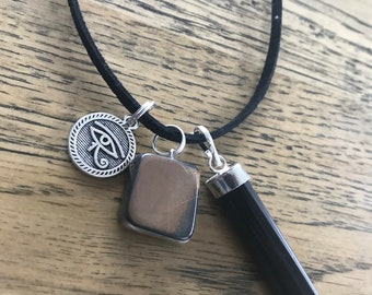 Black Tourmaline with Tigers eye and Eye of Horus black suede necklace