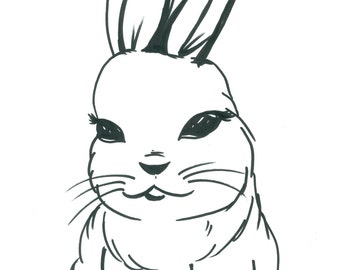 Black and White Graphic Mod Bunny Fine Art Print Illustration