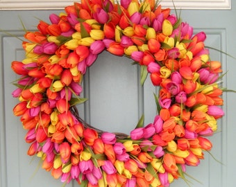 Spring Wreath - Spring Tulip Wreath - Spring Tulip Door Wreath