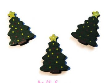 Set of 5 wooden Christmas tree stickers scrapbooking card making *.