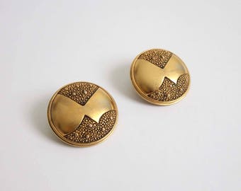 VINTAGE Earrings Big Round Gold Monet Clip Ons 1980s