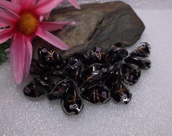 20 Black Beauty Wave Lampwork Beads