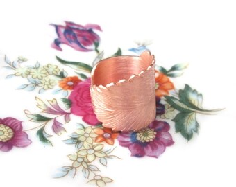 Open copper ring, sheet, adjustable, Gr. 57, handmade copper ring, adjustable, sheet leaves US size 8.0, wide band