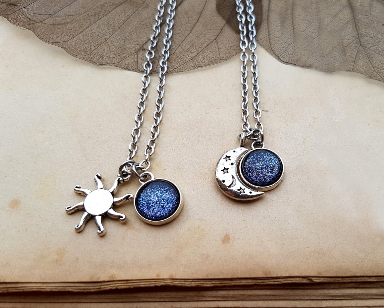 2 Sun And Moon Necklaces Best Friends Jewelry Friendship 