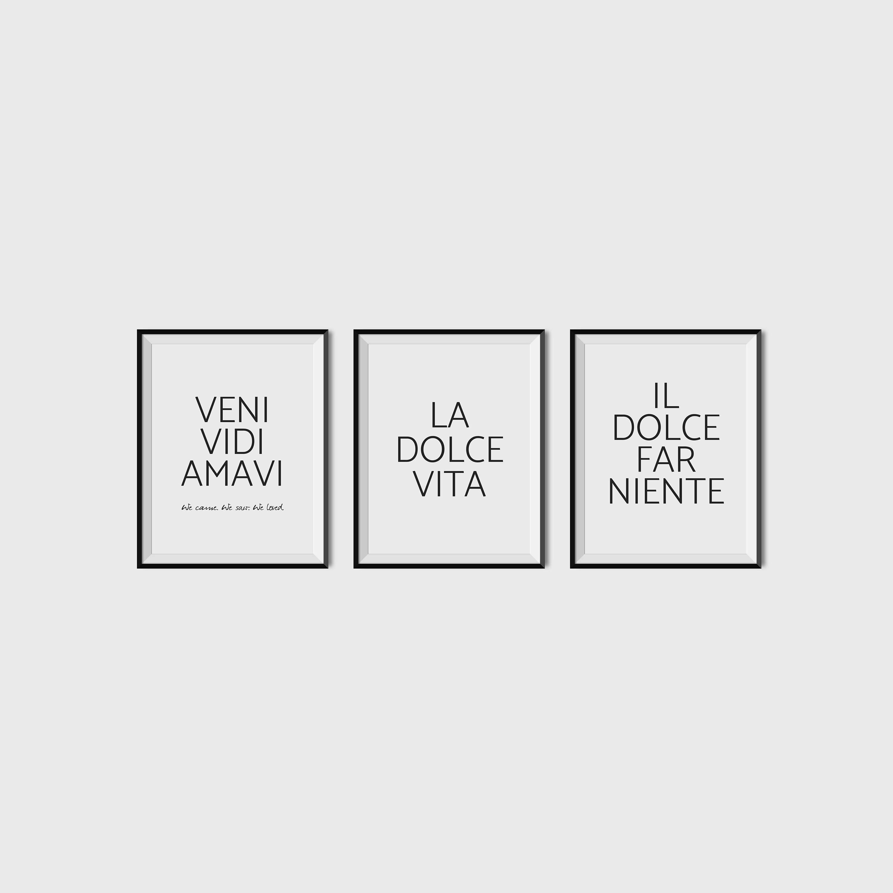 Set of 3 Wall Art La Dolce Vita Veni Vidi Amavi Il Dolce