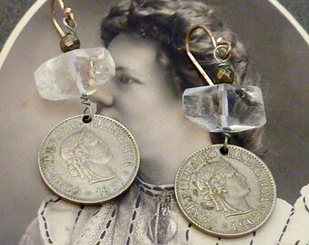 SWITZERLAND HELVETICA COIN vintage antique coin assemblage earrings