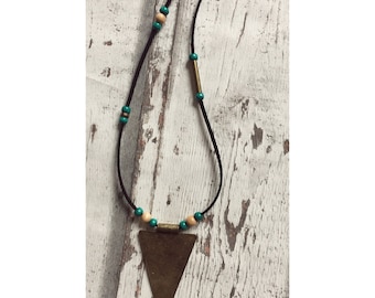 Boho Beaded leather necklace with ornament