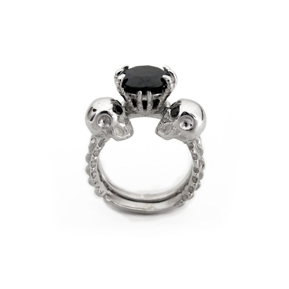 This punk rock Day of the Dead wedding ring set is to DIE for and its on SALE (regular $895 on sale for $495)! in sterling silver with CZ black stone)! These ro