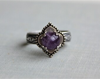 Amethyst Ring. Quatrefoil Ring. Adjustable