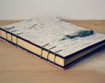 Handmade Wood Journal/Eco Friendly Wooden Notebook/Guest Book With Birch Bark Covers/ Coptic stitch Wooden Book/ Hand Bound Journal