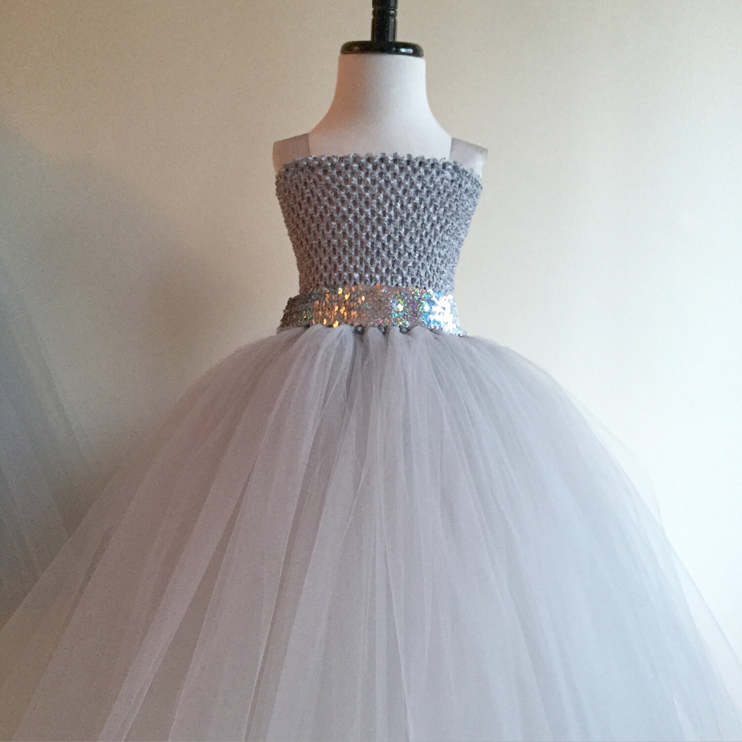 Tulle Flower Girl Dress Sequin Sash Gray Flower Girl Dress
