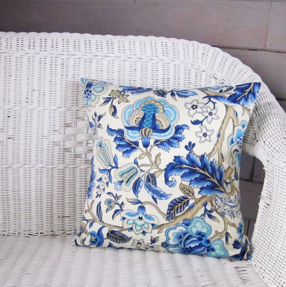 Outdoor Blue Floral Pillow Cover Botanical Home Decor