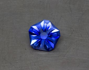Blue Sapphire Loose Lab Created Conflict Free Hanami Cut Modern Floral Faceted Handmade Gemstone