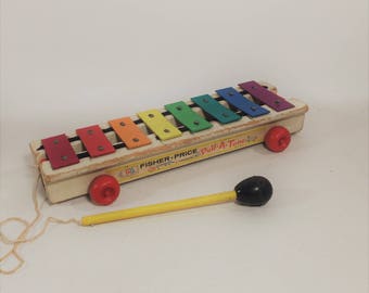 Vintage Fisher Price Wood Pull a Tune Xylophone 1964